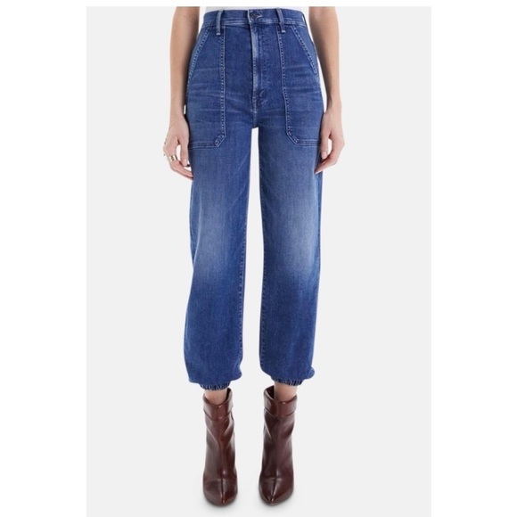 Mother Jeans The Watch Springy Ankle medium wash cropped jogger made in USA - Picture 5 of 13